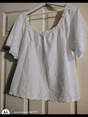 Cost Plus World Market White Eyelet Peasant Top